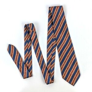 Vintage Roberto Capucci Silk Tie Equestrian Red Horsebit Stripe Blue Tan Italy